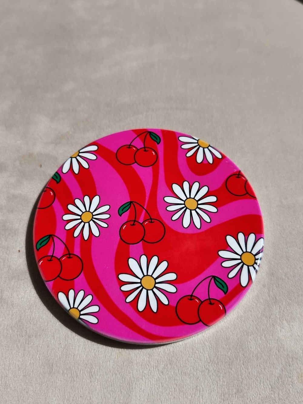 Pink & Red Cherry Daisy Sublimation Coaster